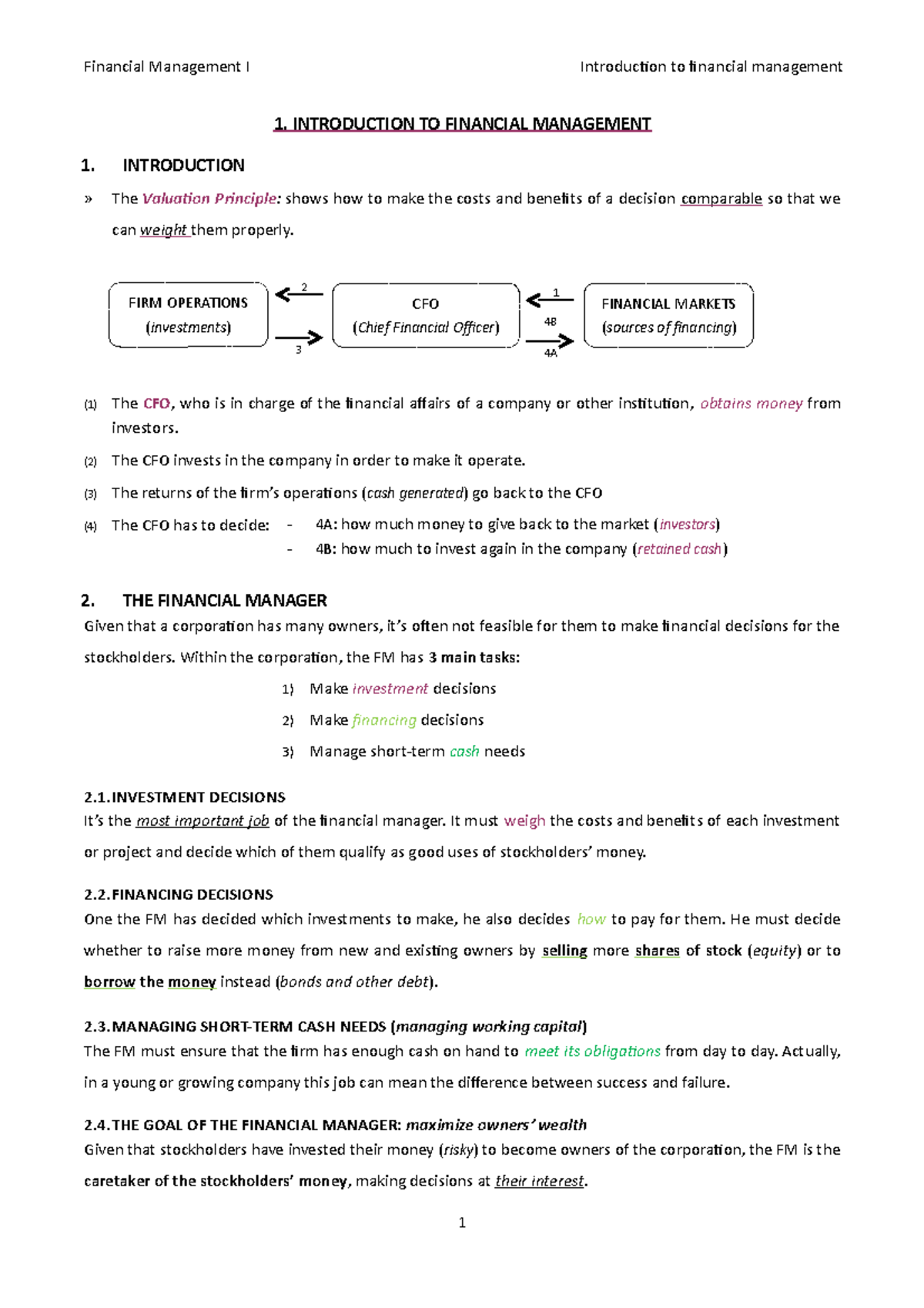 1. Introduction to financial management - Financial Management I ...