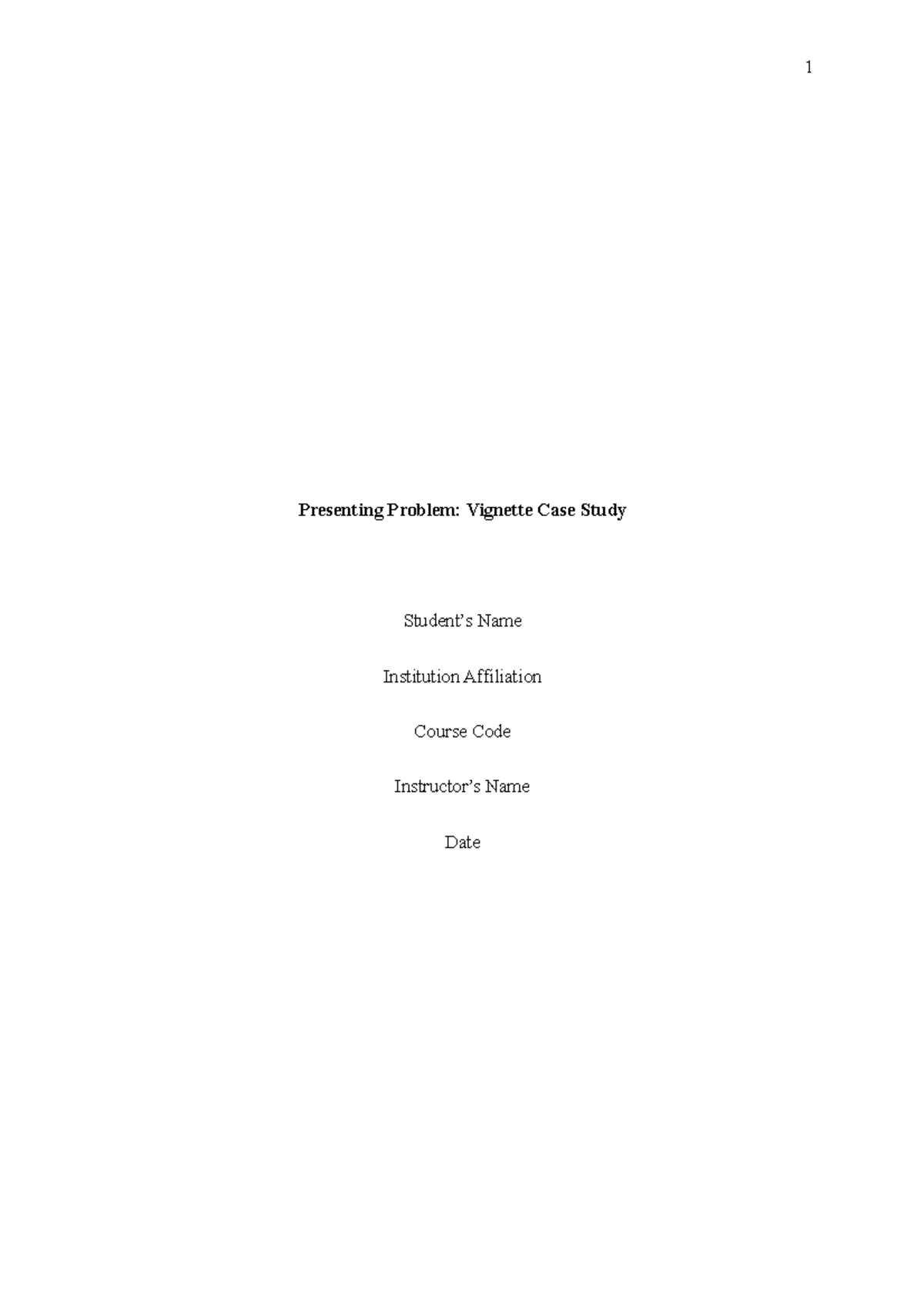 Psychology Case Study 1 Presenting Problem Case