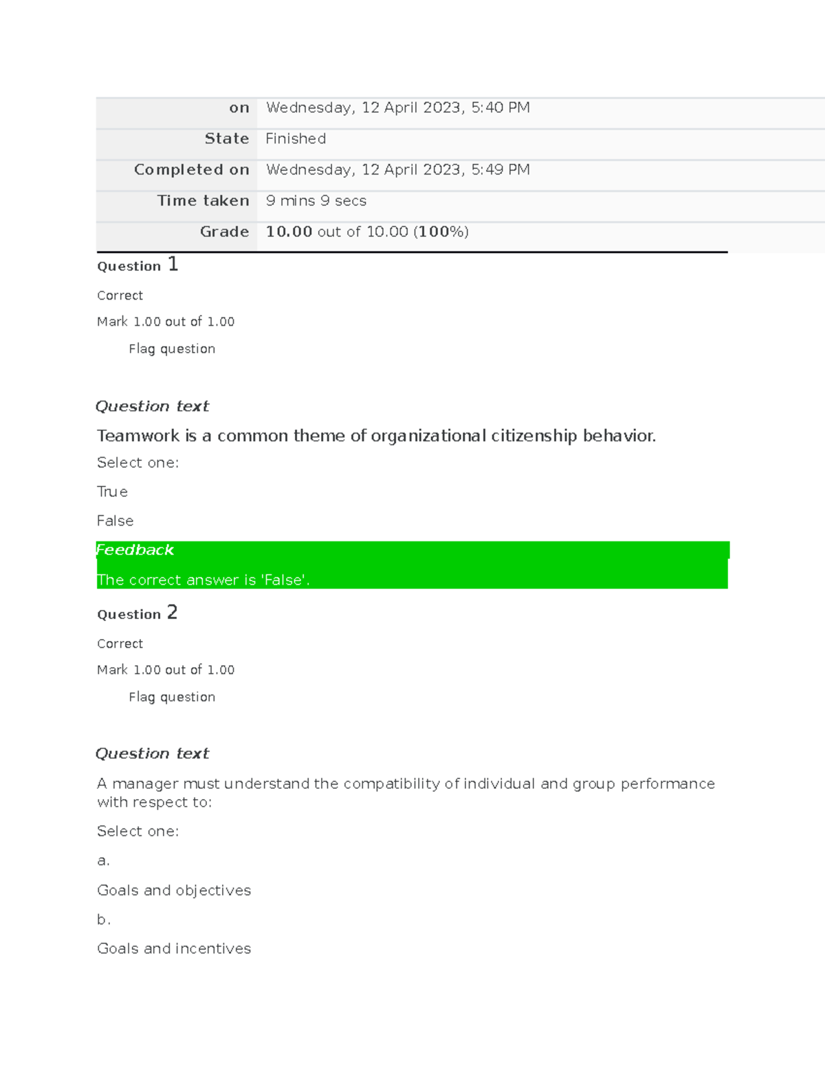Bus 1101 self quiz unit 1 - on Wednesday, 12 April 2023, 5:40 PM State ...