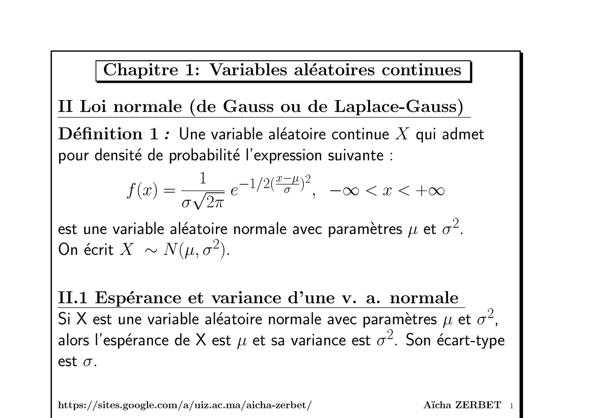 Variables Aléatoires Continues-Partie 2 - Loi Normale - Chapitre 1 ...