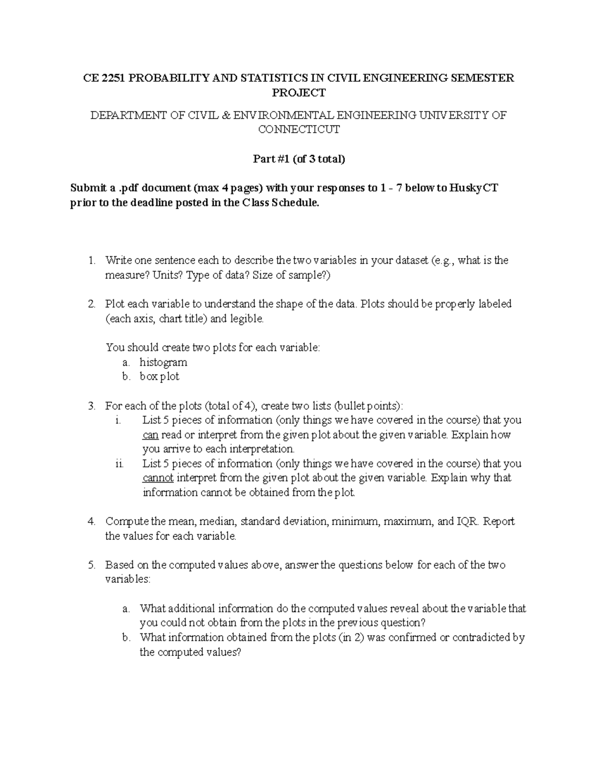 CE 2251 Semester Project Part 1 - CE 2251 PROBABILITY AND STATISTICS IN ...
