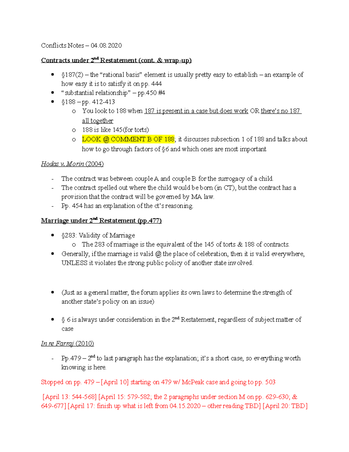 Conflicts Notes 04 - Class Summaries - Conflicts Notes 04.08 Contracts ...