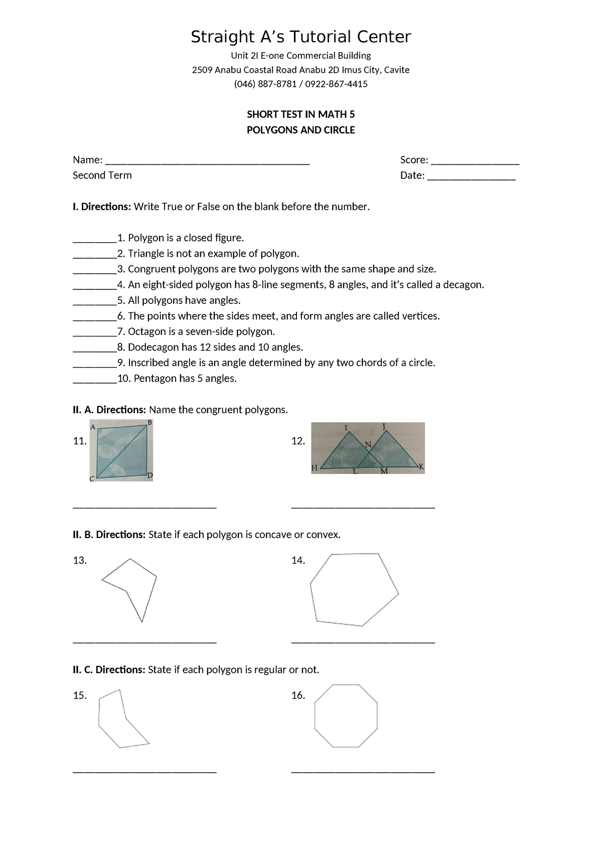 Math-5-Short-Test-Polygons-and-Circle (Answer Key) - Straight A’s ...