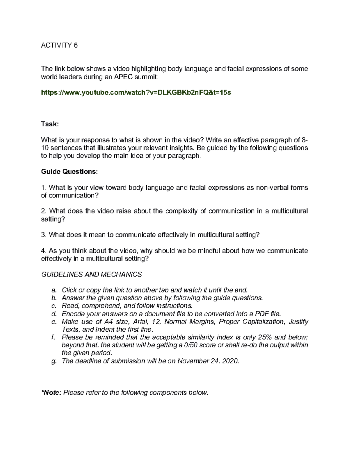 GE 2 Activity 6 - Coursework/Assignments/Materials for assessm,nt and ...