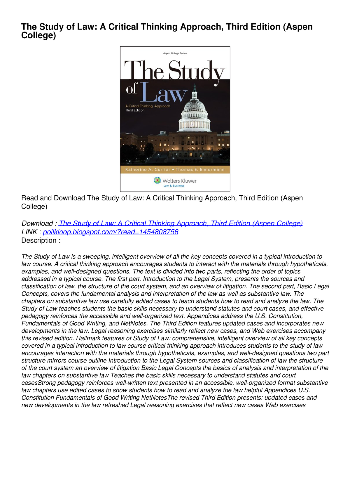 the study of law a critical thinking approach 5th edition pdf