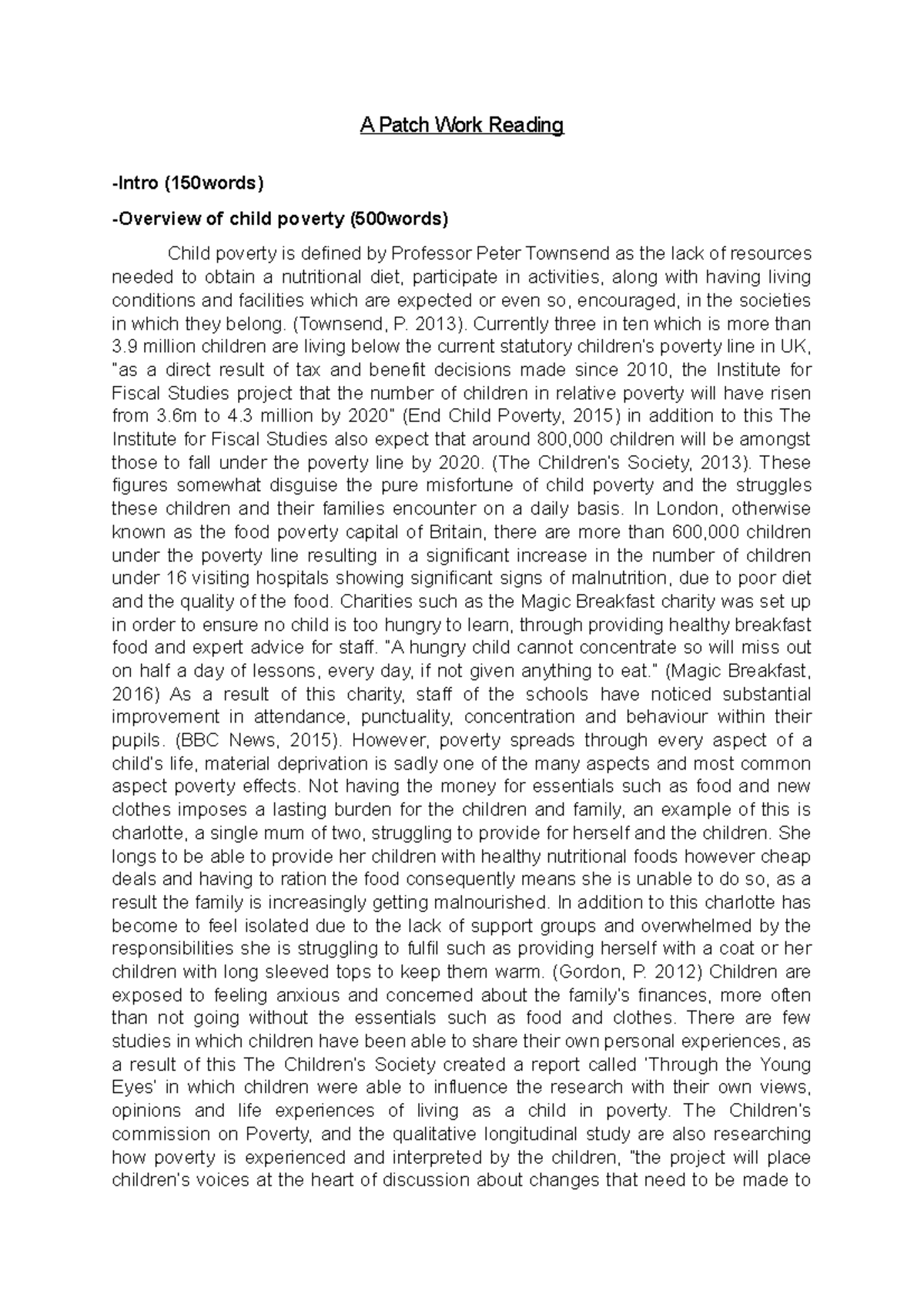A Patch Work Reading part 1 child poverty - A Patch Work Reading -Intro ...