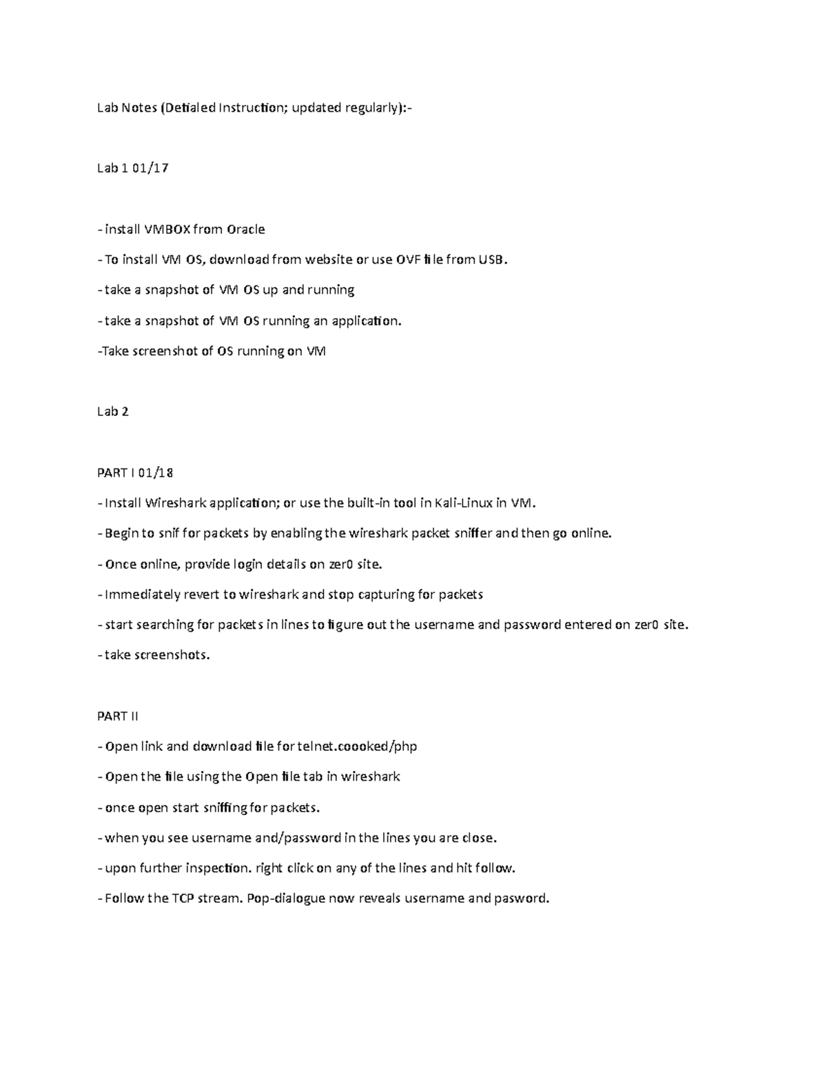 IT 550 General Lab Instructions Lab Notes (Detialed Instruction