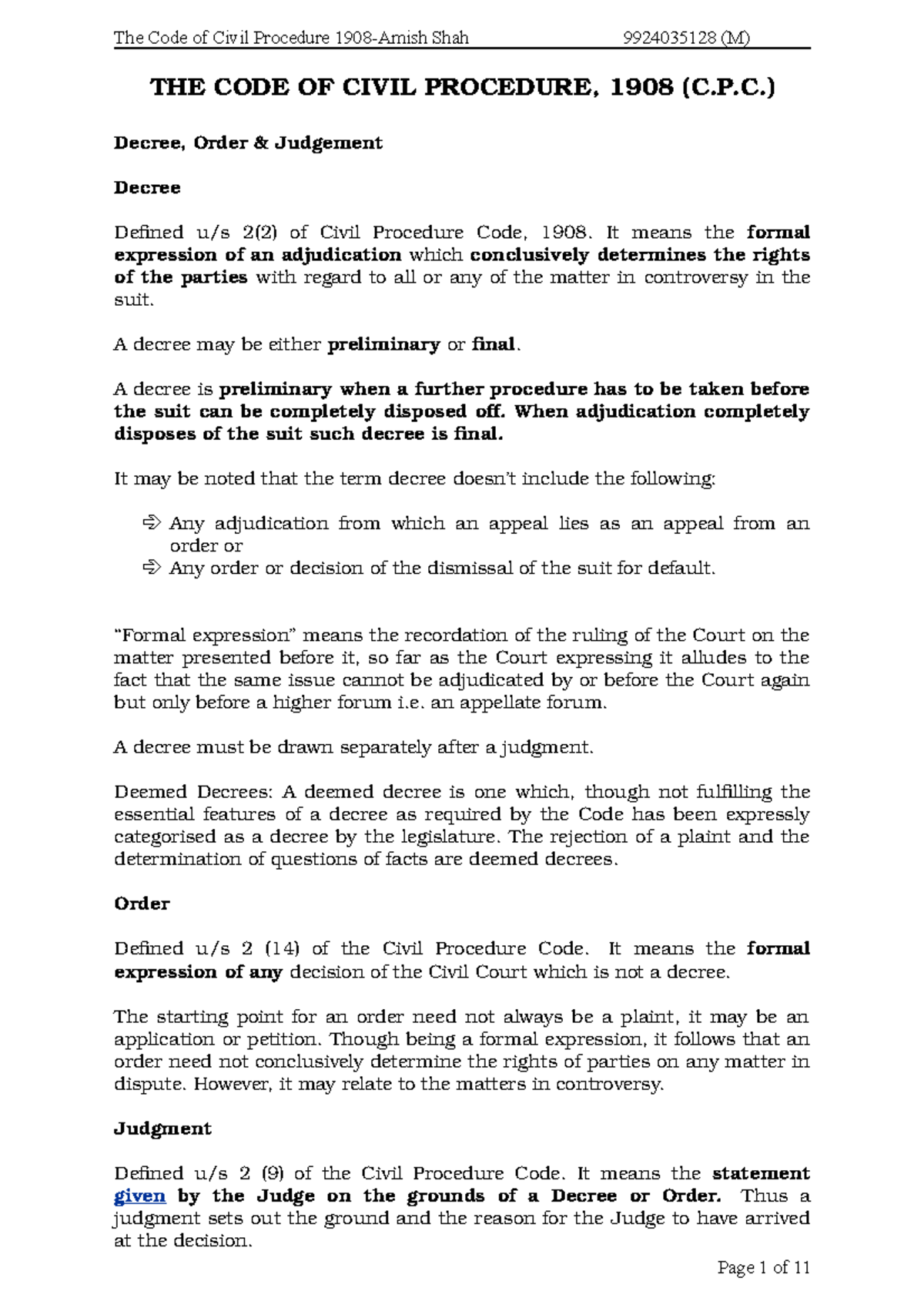 Code of civil procedure Notes-Amish Shah - THE CODE OF CIVIL PROCEDURE ...