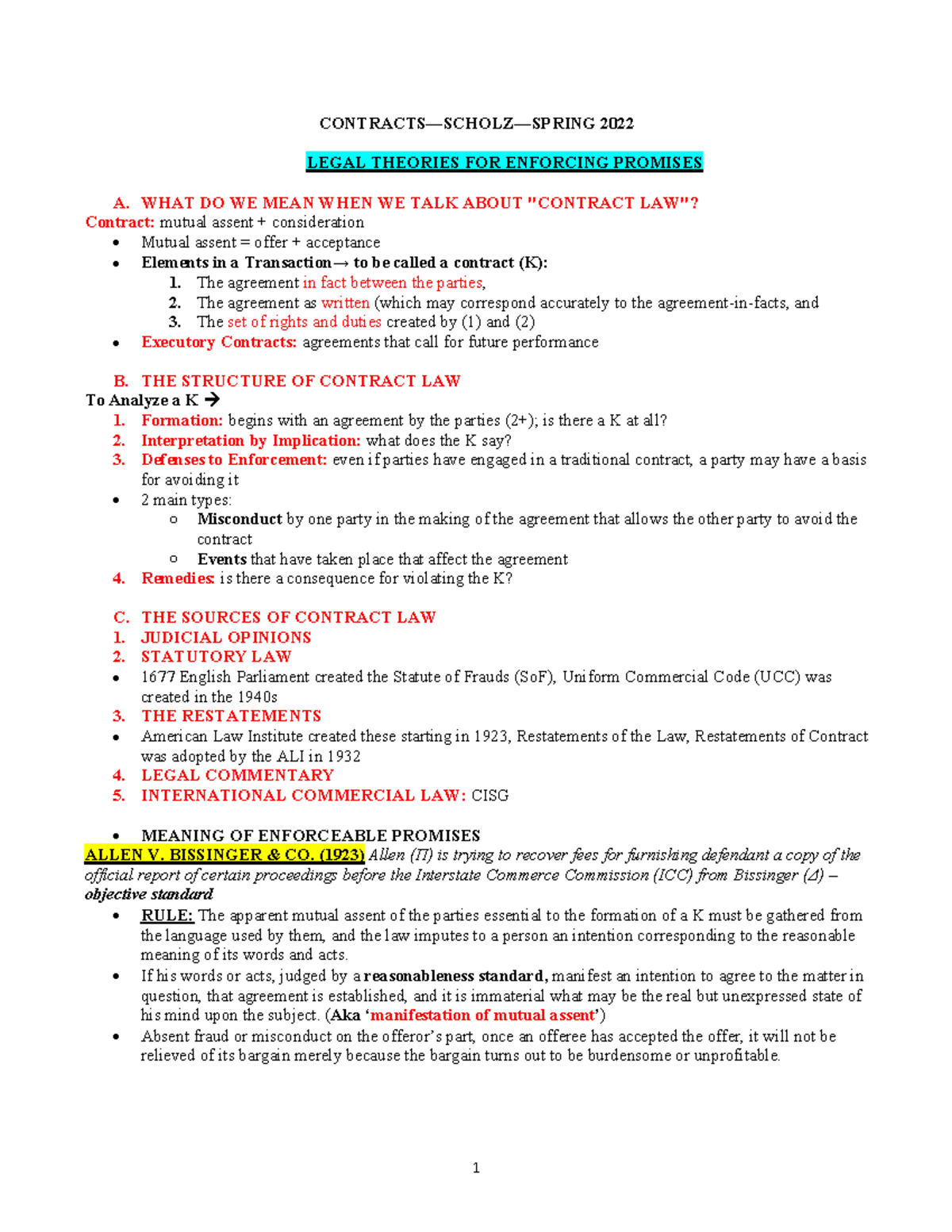 2022 PDF Scholz's Contracts Outline - CONTRACTS—SCHOLZ—SPRING 2022 ...