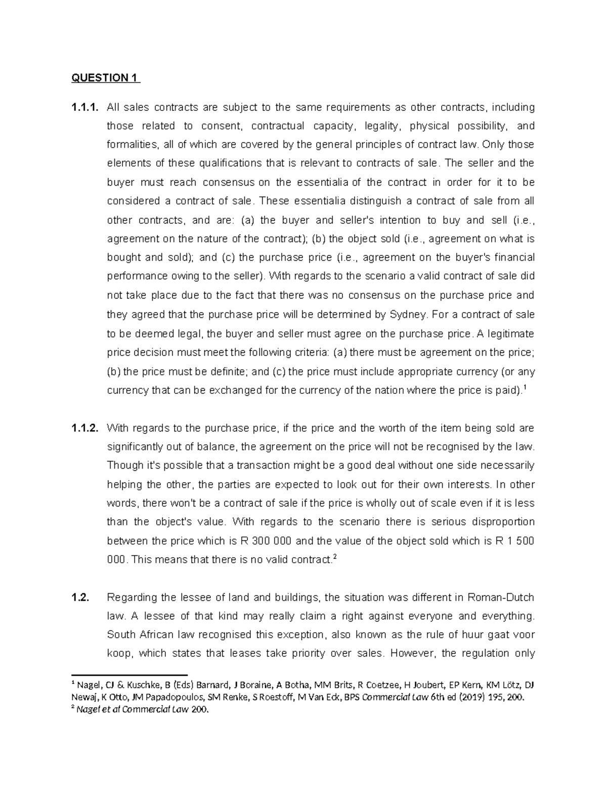 Specific contract exam - QUESTION 1 1.1. All sales contracts are ...