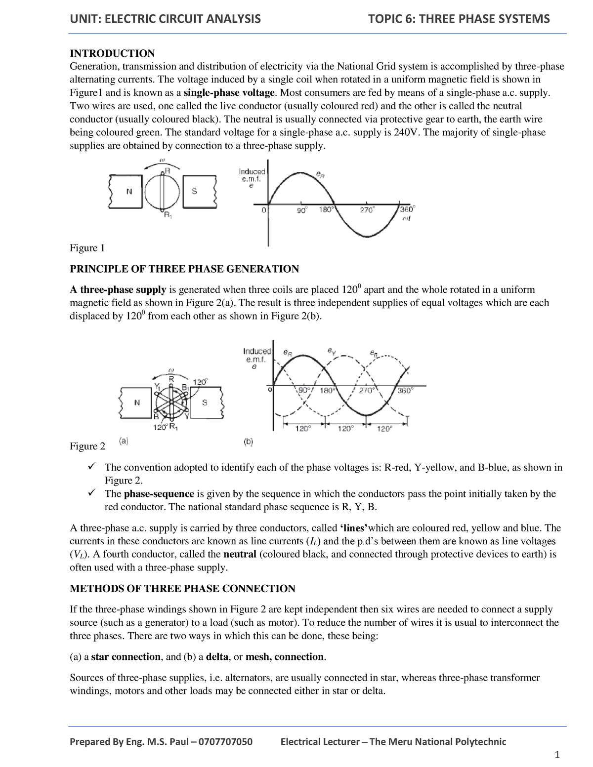 Three Phase Systems - Prepared By Eng. M. Paul – 0707707050 Electrical ...