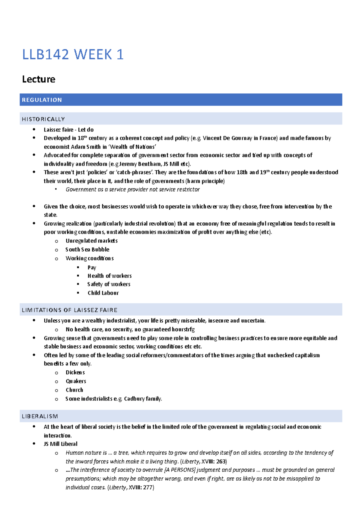 LLB142 Week 1 - Lecture notes 1 - LLB142 WEEK 1 Lecture REGULATION HIST ...