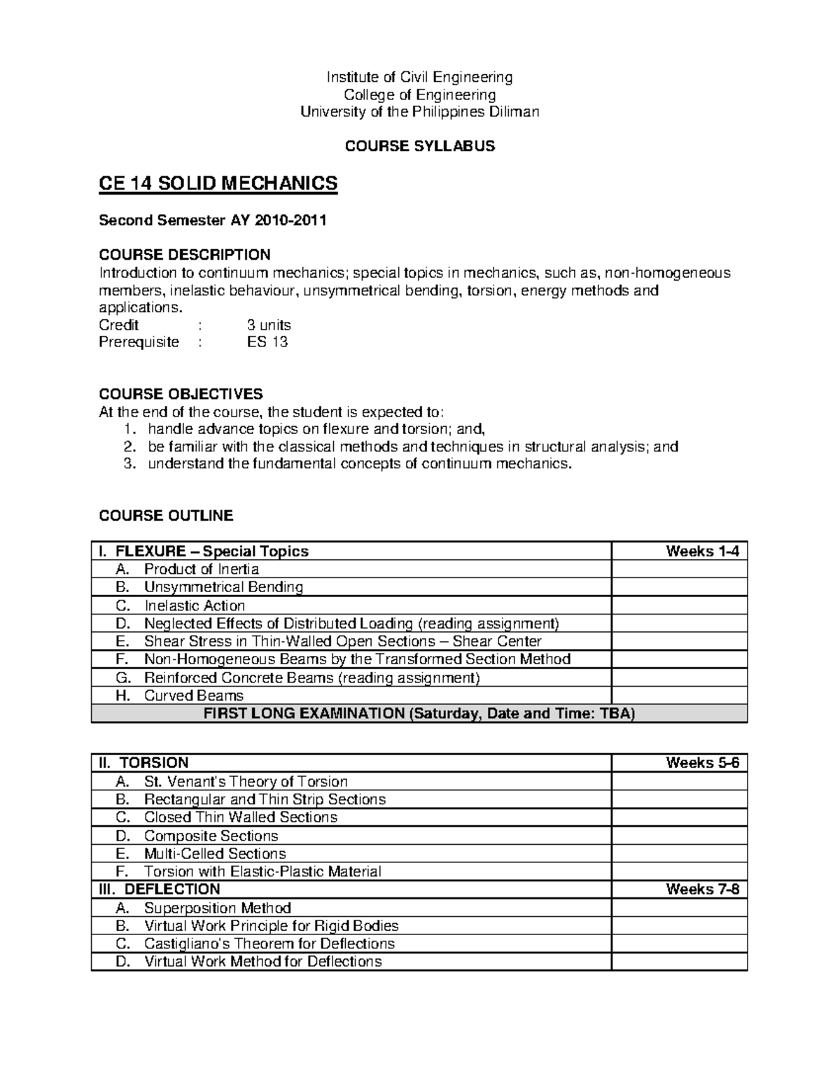 CE 14 Syllabus 2nd Sem 2010-2011 - Institute of Civil Engineering ...