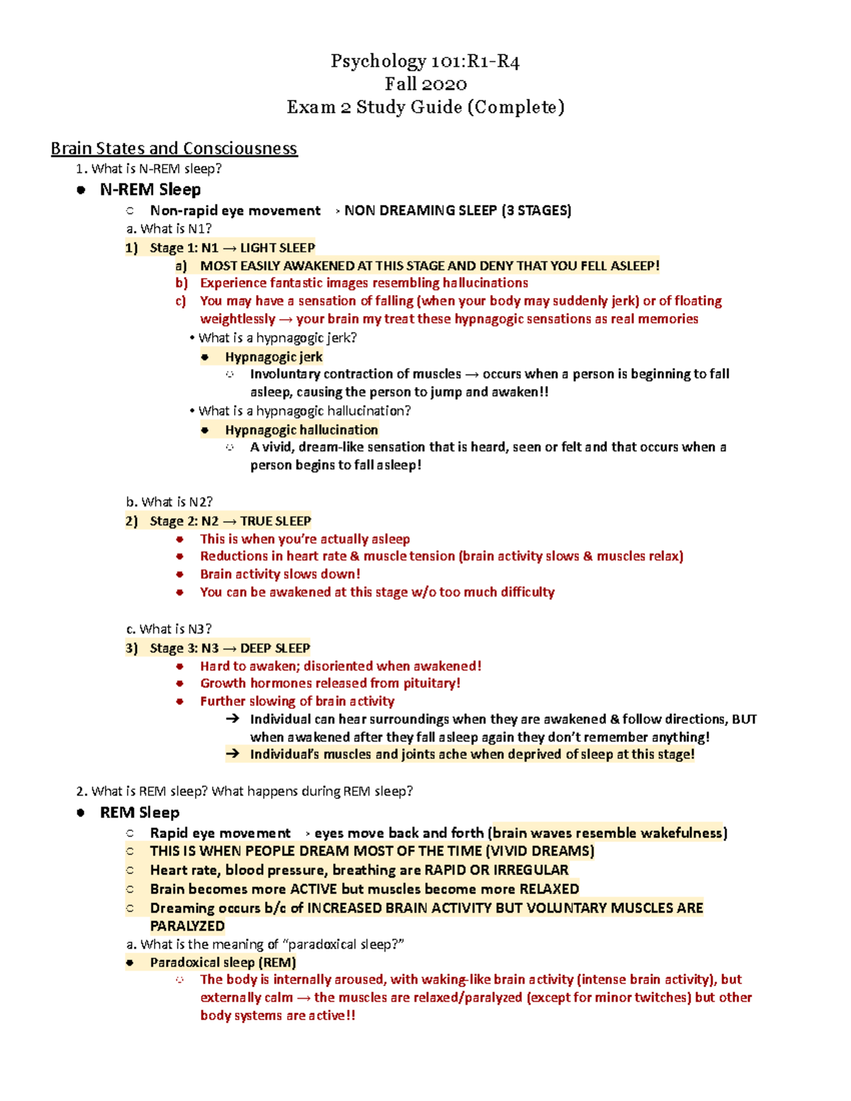 Gen Psych Exam 2 Study Guide - Psychology 101:R1-R Fall 2020 Exam 2 ...