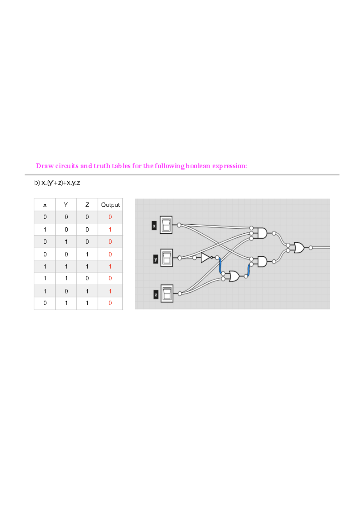 1b - circuits, logic gates, and truth tables - 03501 - b) x.(y’+z)+x.y ...