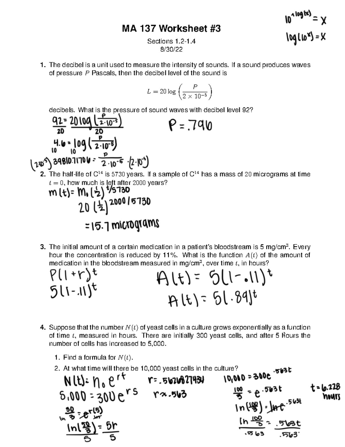 Worksheet 3 - recitation - MA 137 Worksheet Sections 1-1. 8/30/ The ...