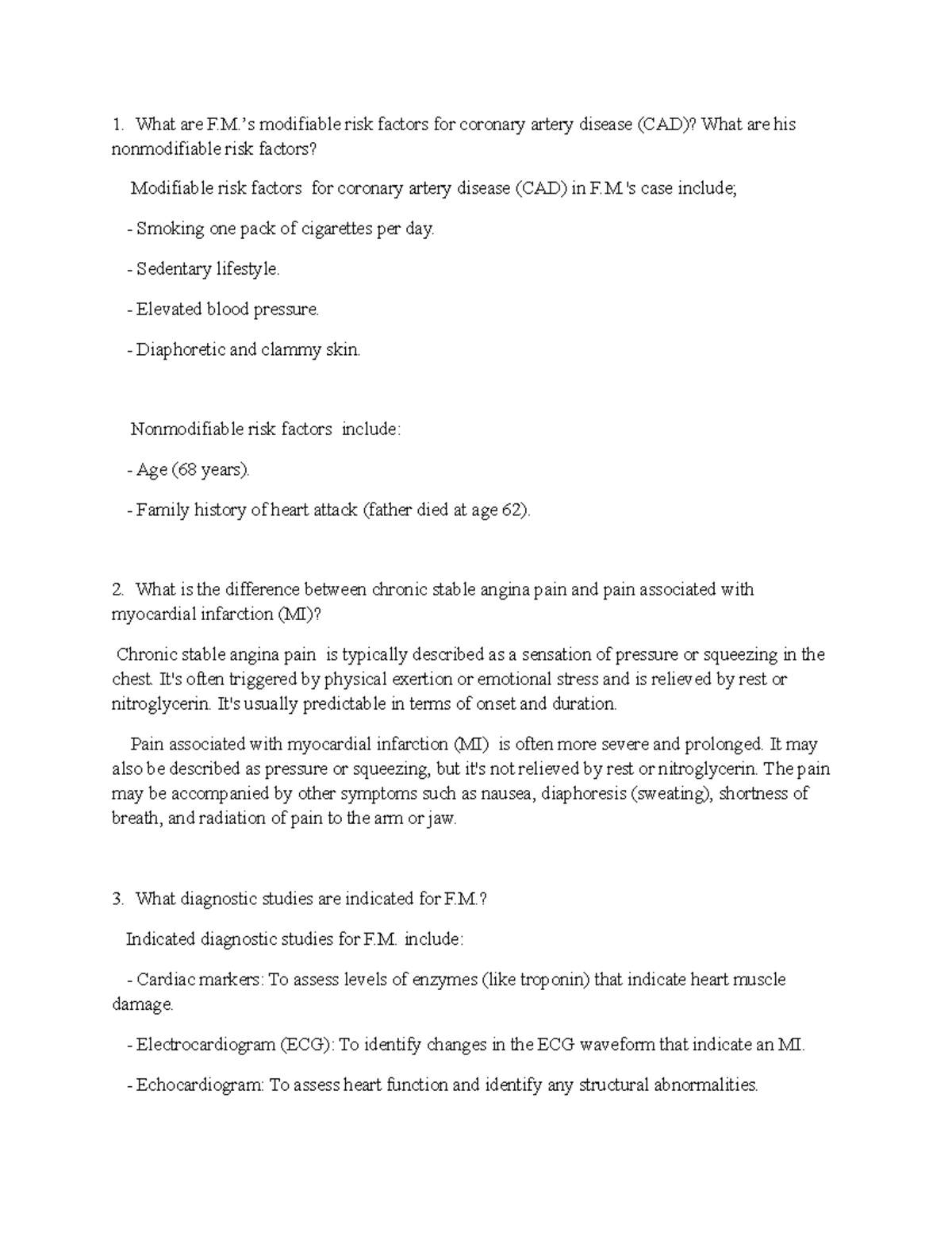 Case Study Myocardial Infarction Chapter 33 Students - What are F.’s ...