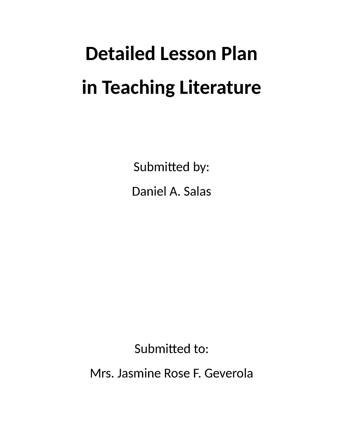 Detailed Lesson Plan Poetry Detailed Lesson Plan In Teaching Literature Submitted By Daniel A