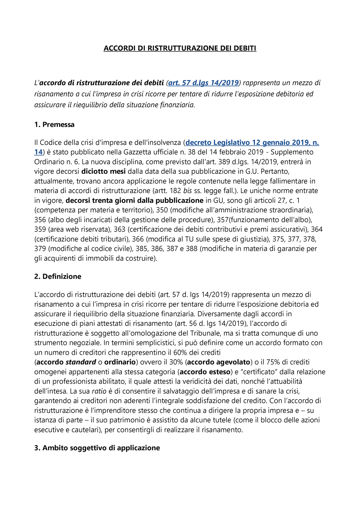 3 Accordi DI Ristrutturazione DEI Debiti - ACCORDI DI RISTRUTTURAZIONE ...