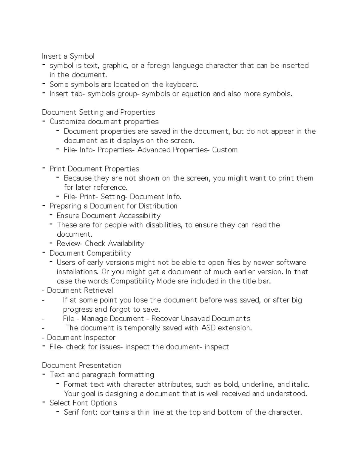 IT-150 Class 4 Lecture Notes - Insert a Symbol - symbol is text ...