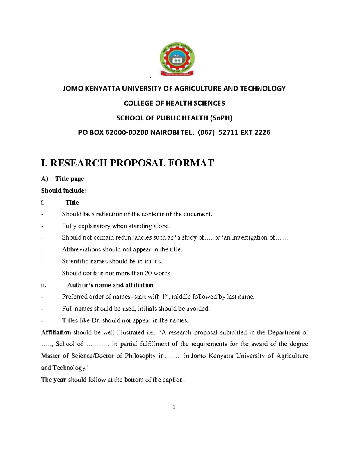 Jkuat Research Format - This document guides students wether ...