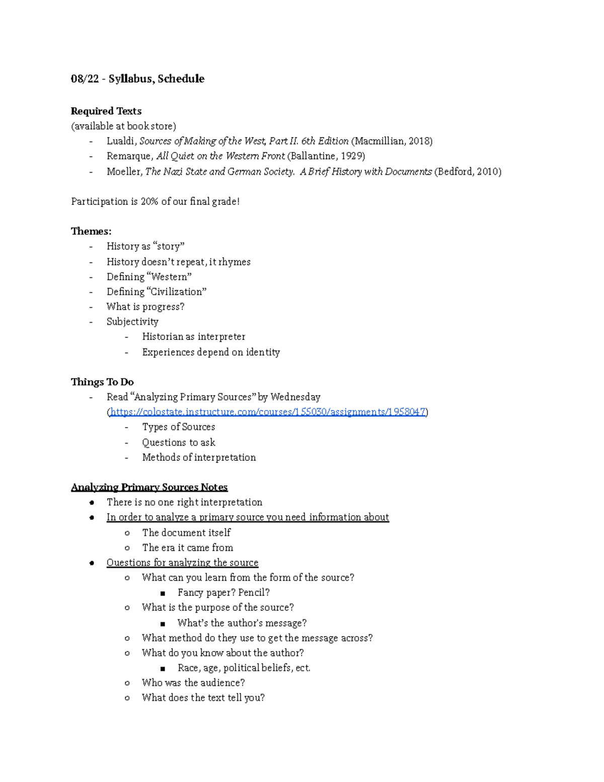 Western Civilization Modern 1 2 - 08/22 - Syllabus, Schedule Required ...