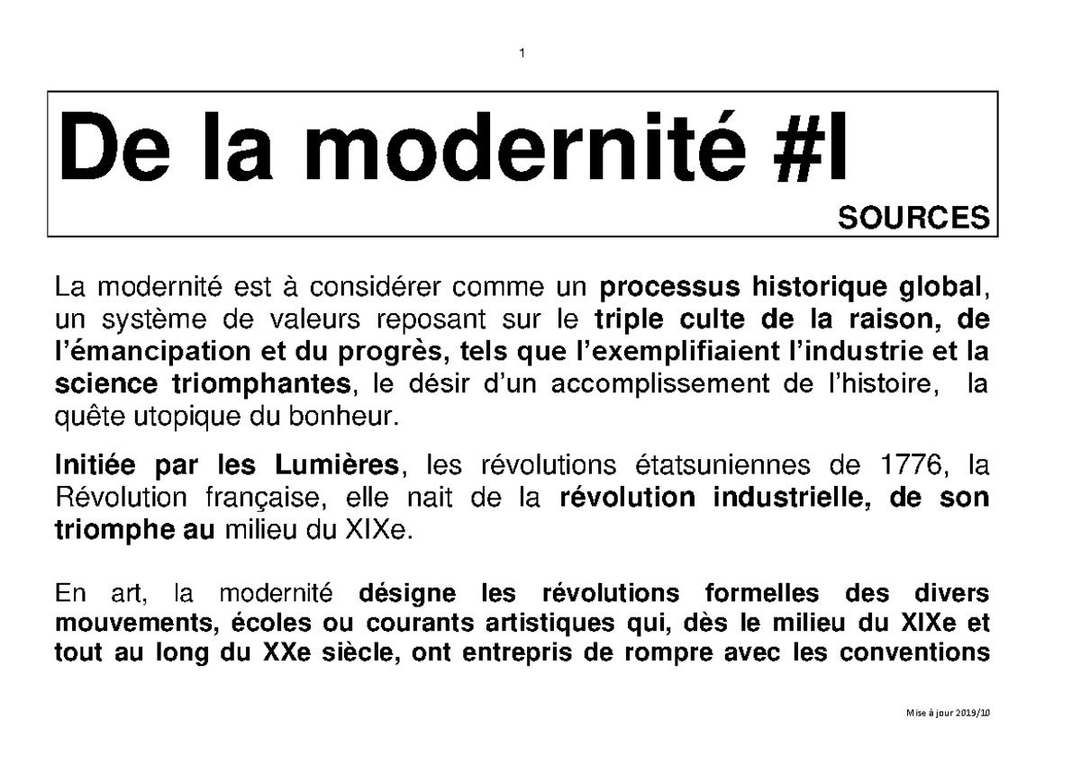 Romantisme (cours) - De la modernité #I SOURCES La modernité est à ...