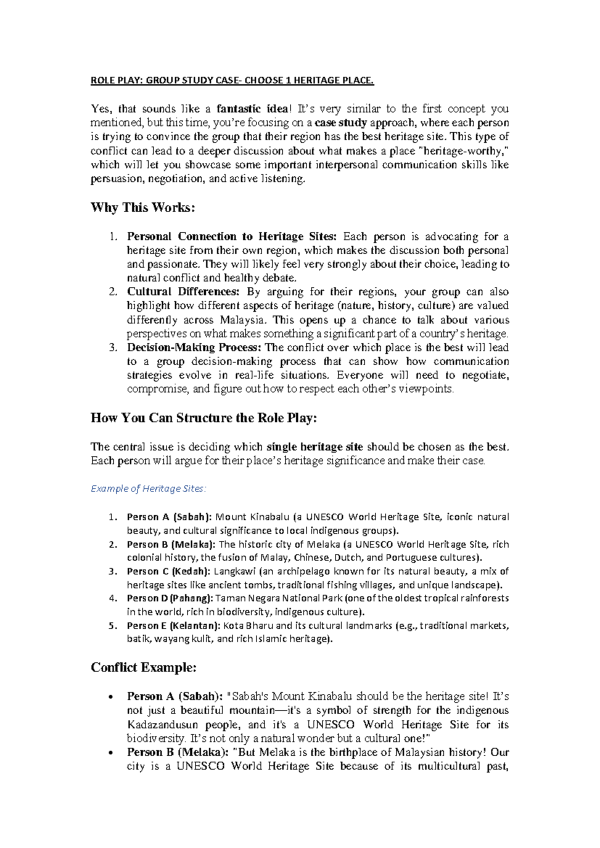 Group Study Case - test - ROLE PLAY: GROUP STUDY CASE- CHOOSE 1 ...