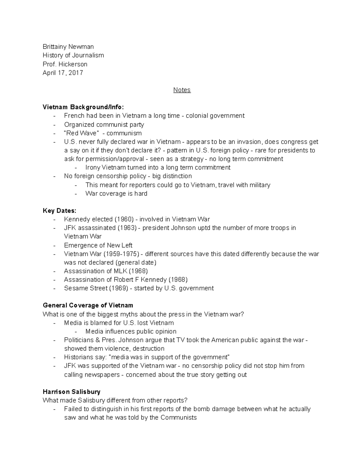 History of Journalism Week12 Notes Brittainy Newman History of