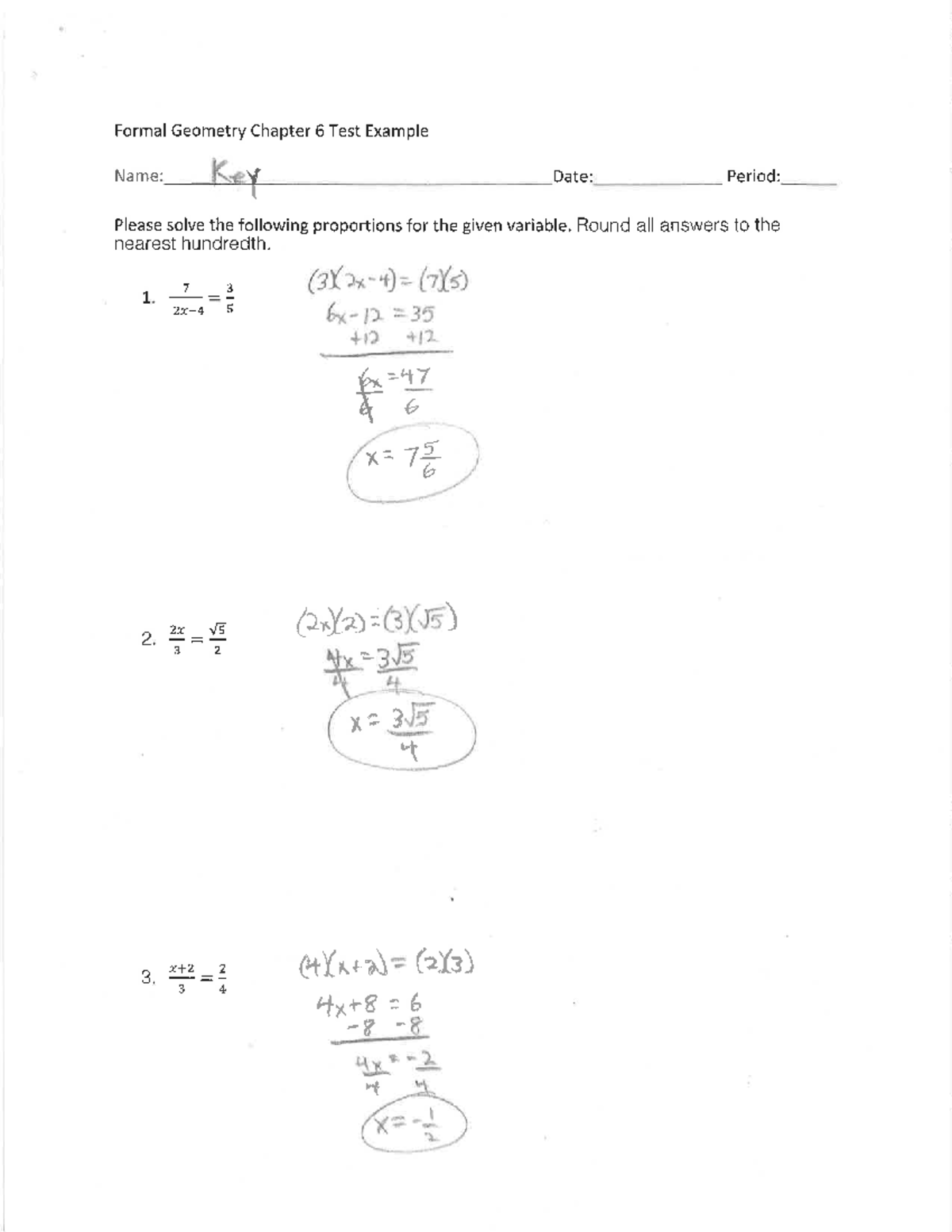 FG+Chapter+6+Sample+Test+ Answers - Formal Geometry Chapter 6 Test ...
