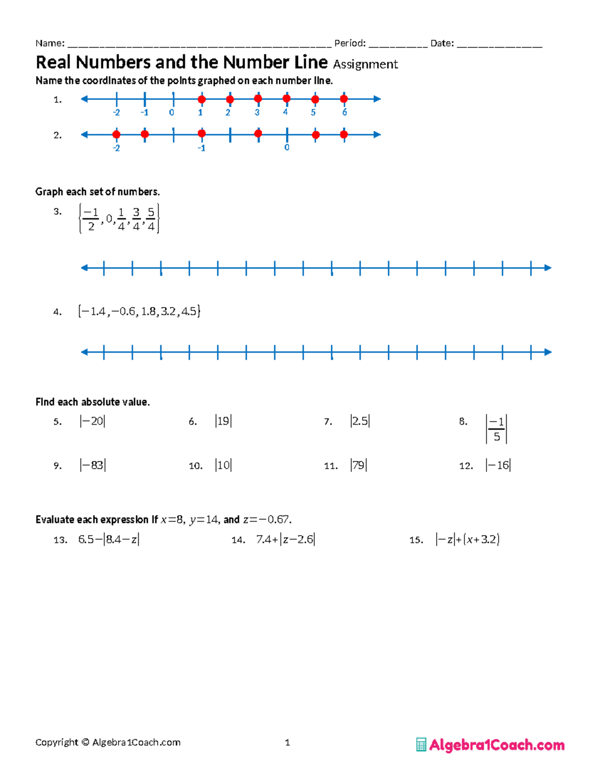 1 3 Assignment Real Numbers and the Number Line - Real Numbers and the ...