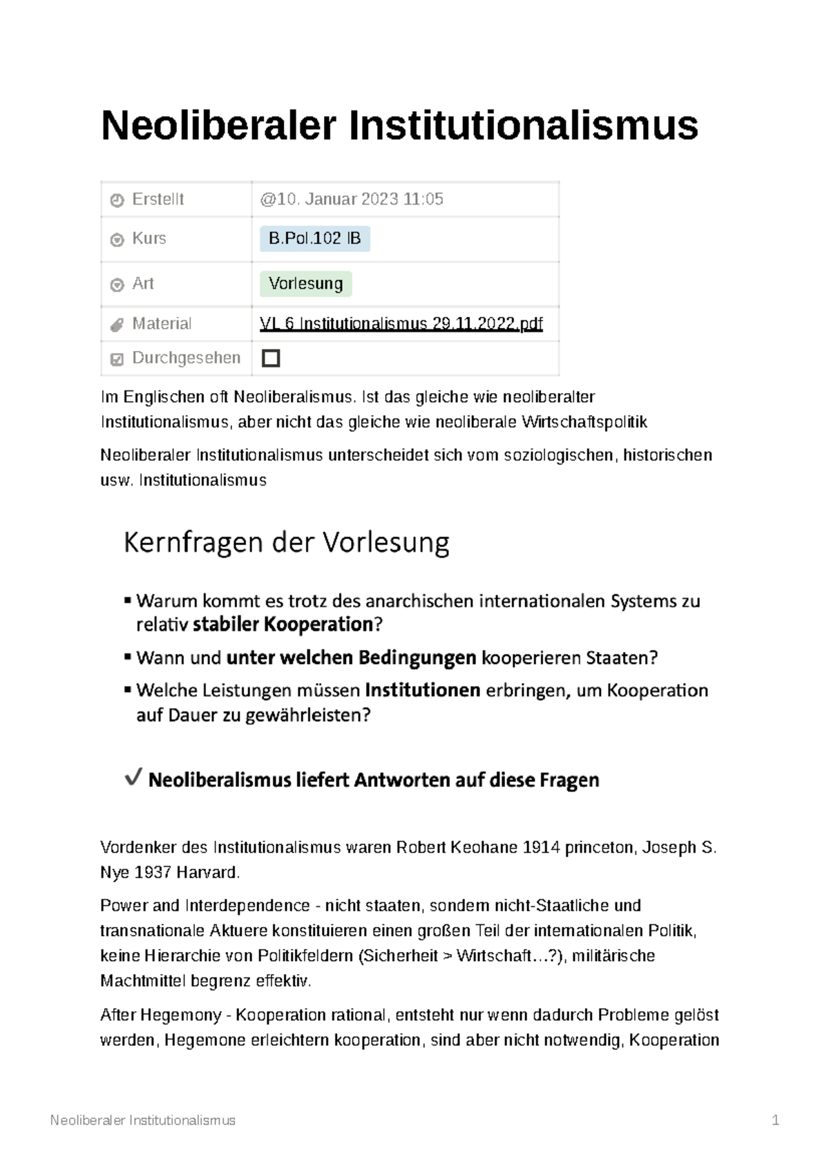 IB Neorliberaler Institutionalismus - Neoliberaler Institutionalismus ...