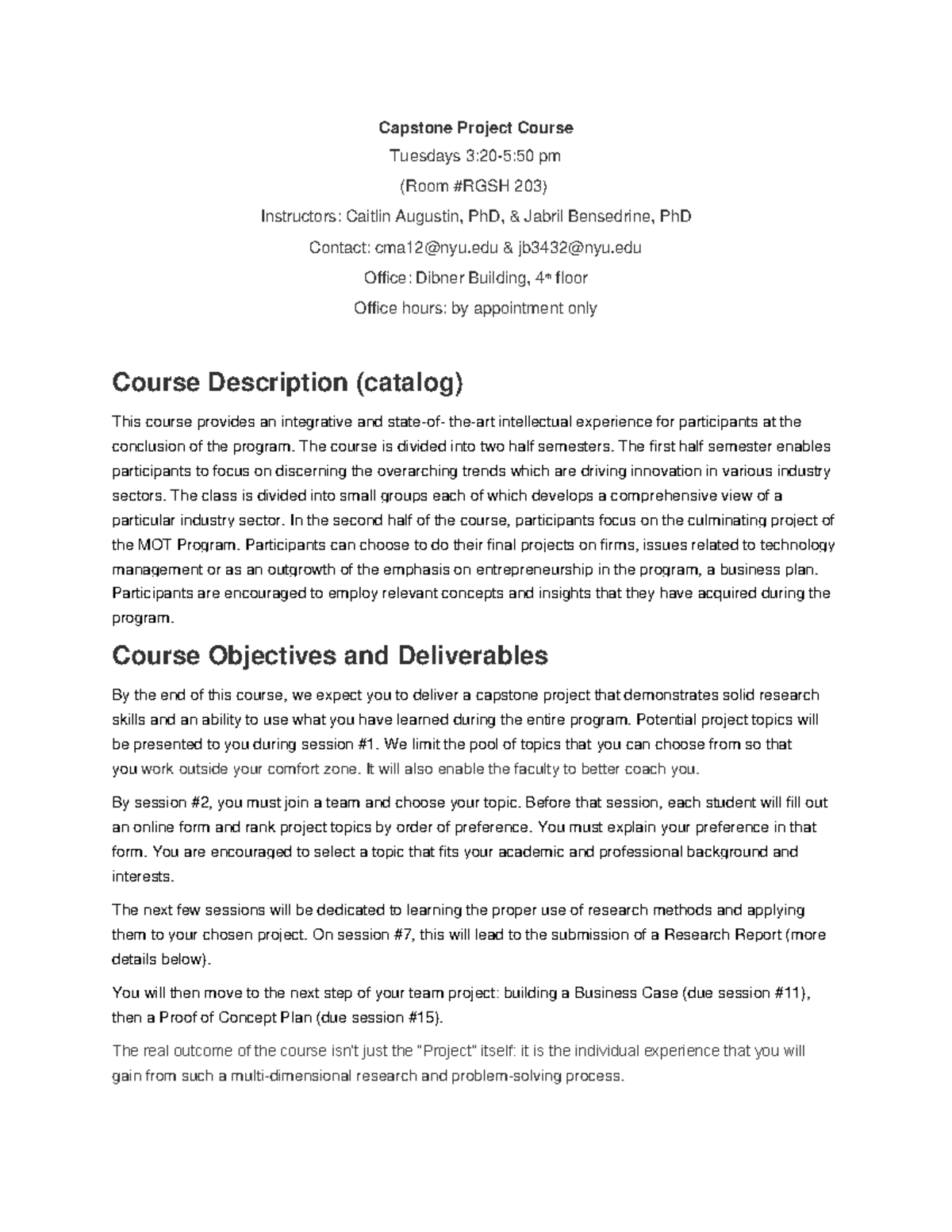 Capstone syllabus New Summary Computer Architecture Capstone