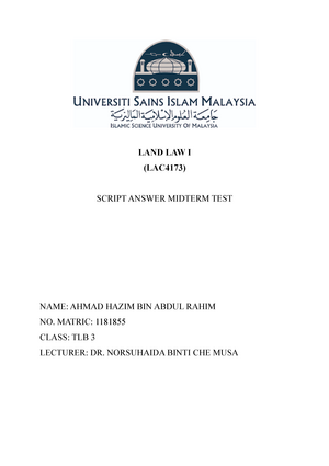 Exam 14 February 2019, questions and answers - LAND LAW I (LAC4173 