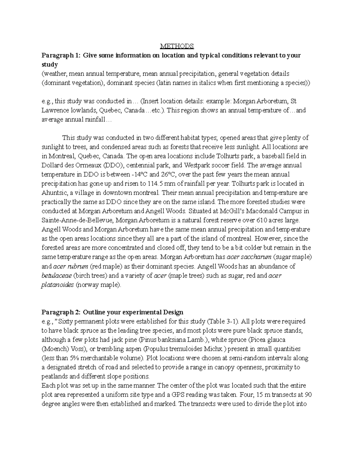 Final Lab Report - METHODS Paragraph 1: Give some information on ...