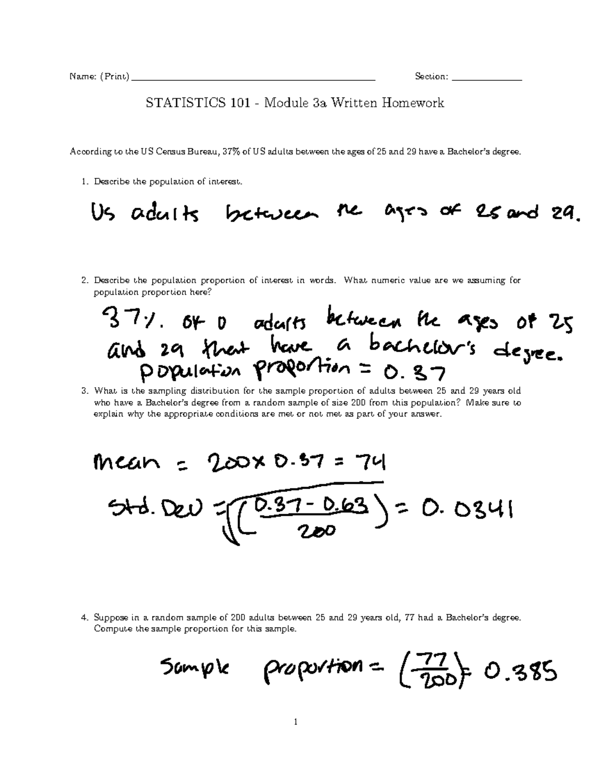 3a homework copy - Name: (Print) Section: STATISTICS 101 - Module 3a ...