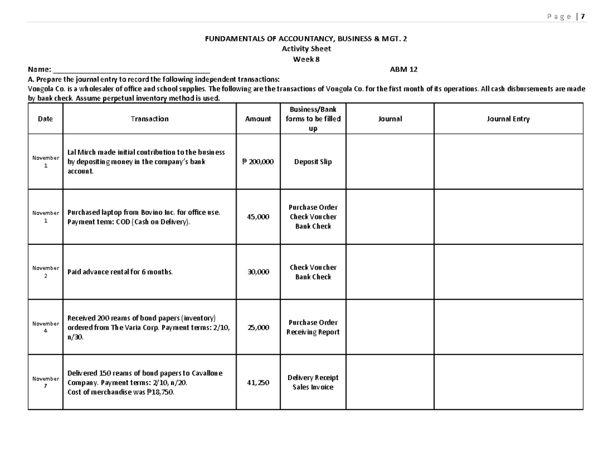 Activity module 8 - lecture notes - FUNDAMENTALS OF ACCOUNTANCY ...