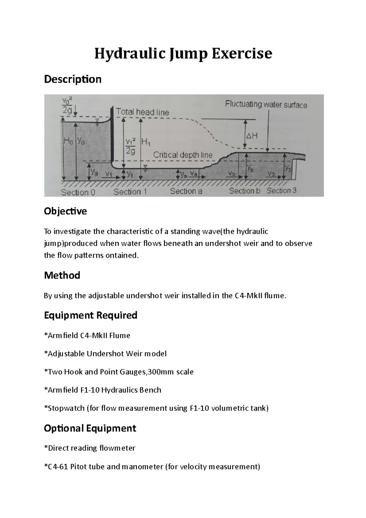 Hydraulic Jump Exercise Hydraulic Jump Exercise Description Objective