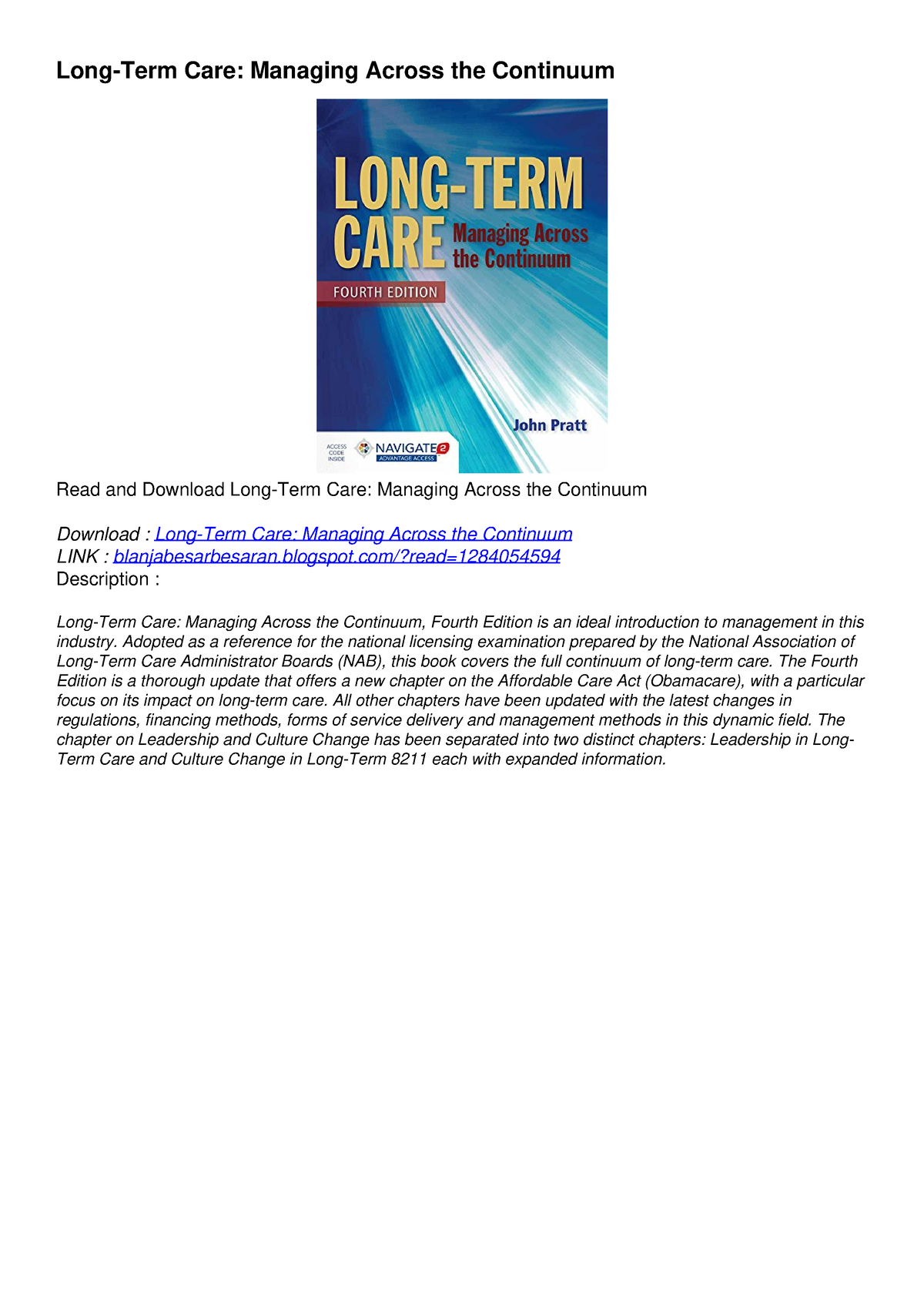 [PDF] READ] Free Long-Term Care: Managing Across The Continuum Read ...