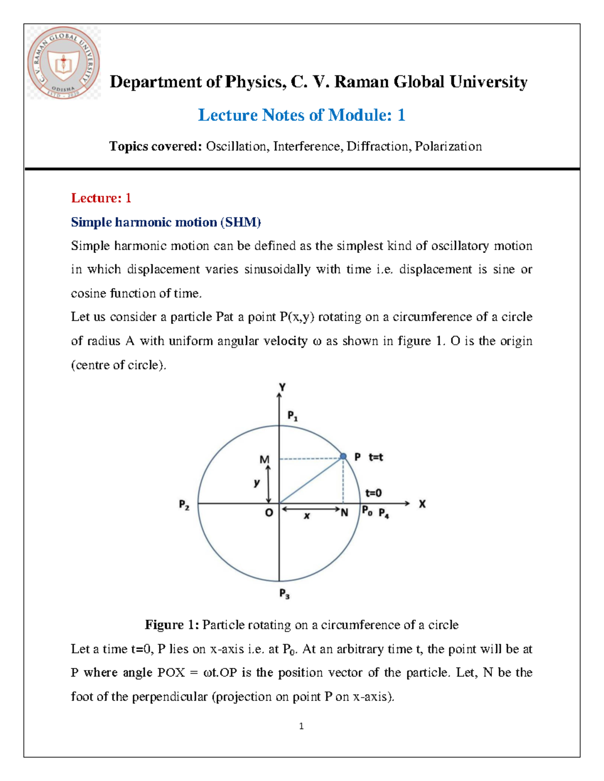 Module-01 - Department of Physics, C. V. Raman Global University ...