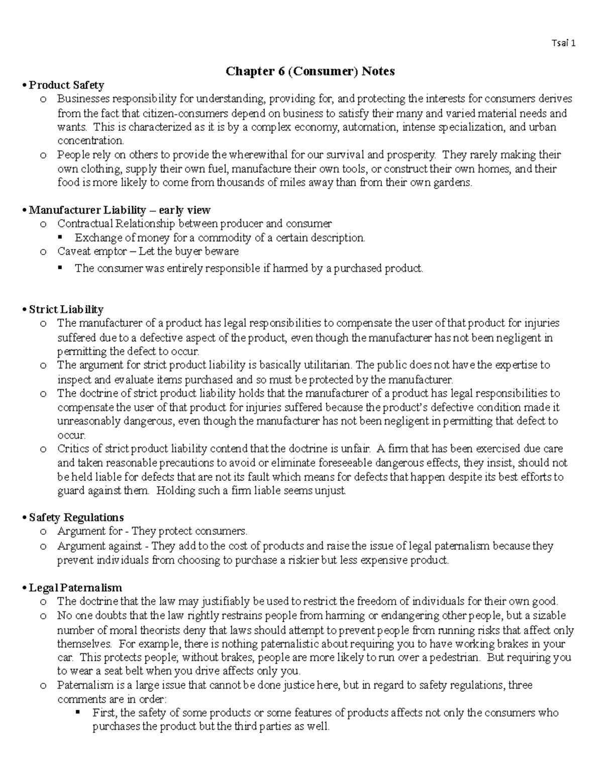 BA 476 notes - Chapters 6 to 11 - Chapter 6 (Consumer) Notes Product ...