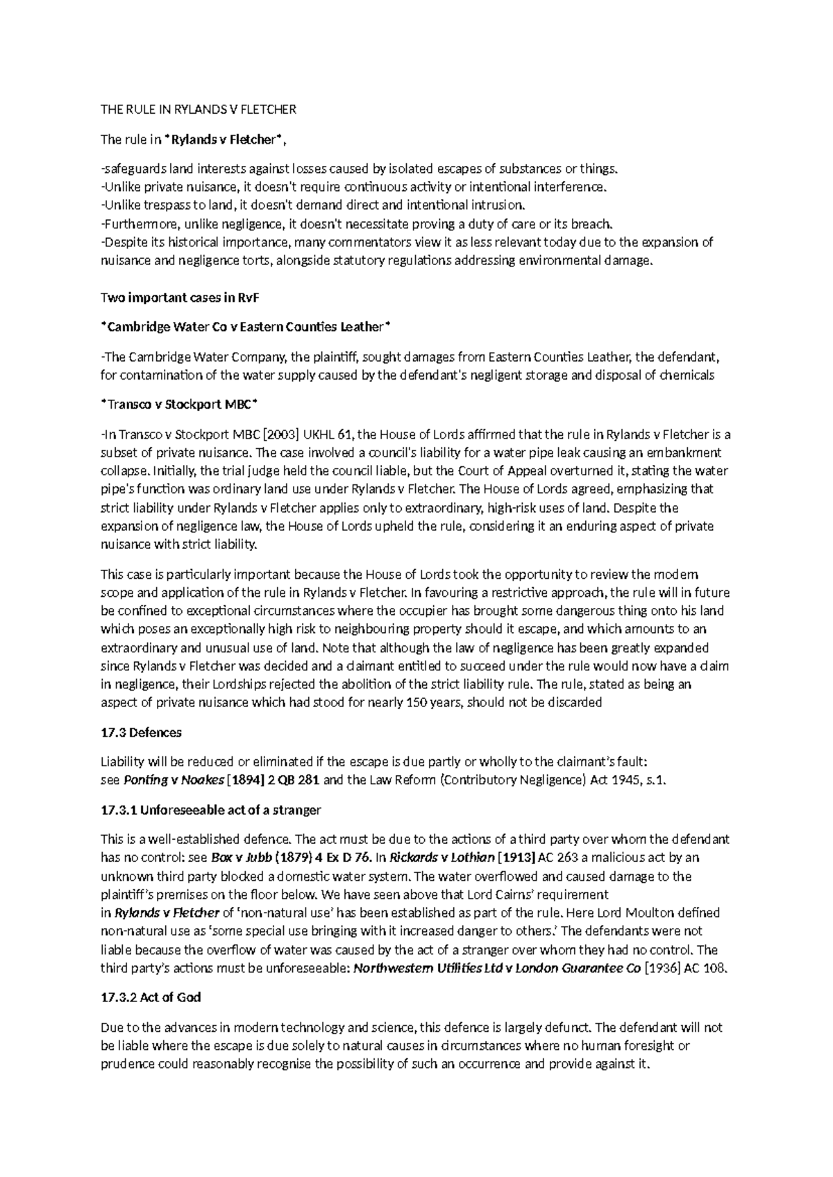 1THE RULE IN Rylands V Fletcher - THE RULE IN RYLANDS V FLETCHER The ...