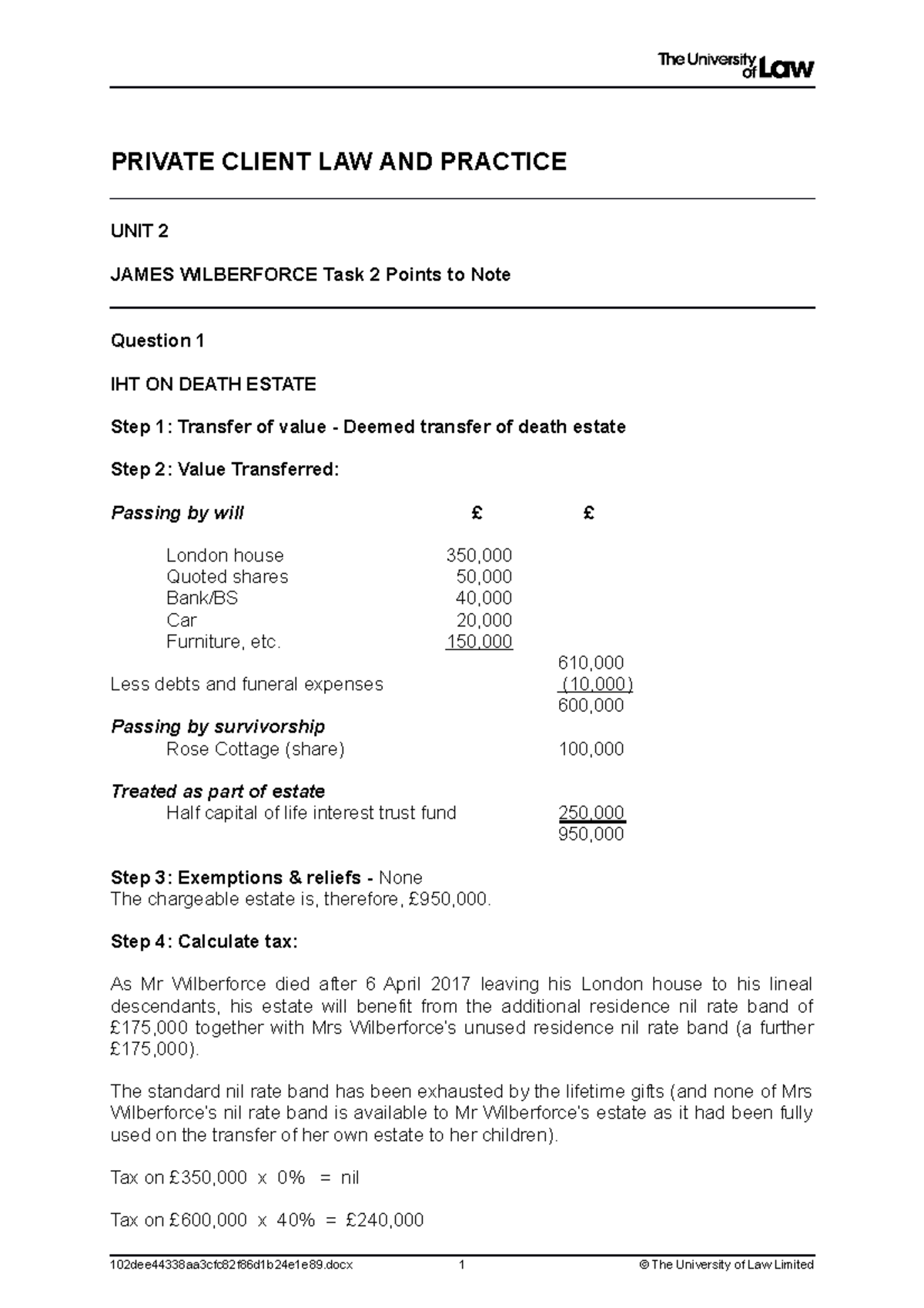 2122 priv ws02 ce02 task02 exemplar t - PRIVATE CLIENT LAW AND PRACTICE ...