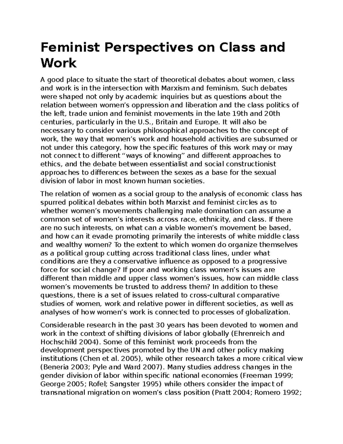 Feminist Perspectives On Class And Work - Feminist Perspectives On ...