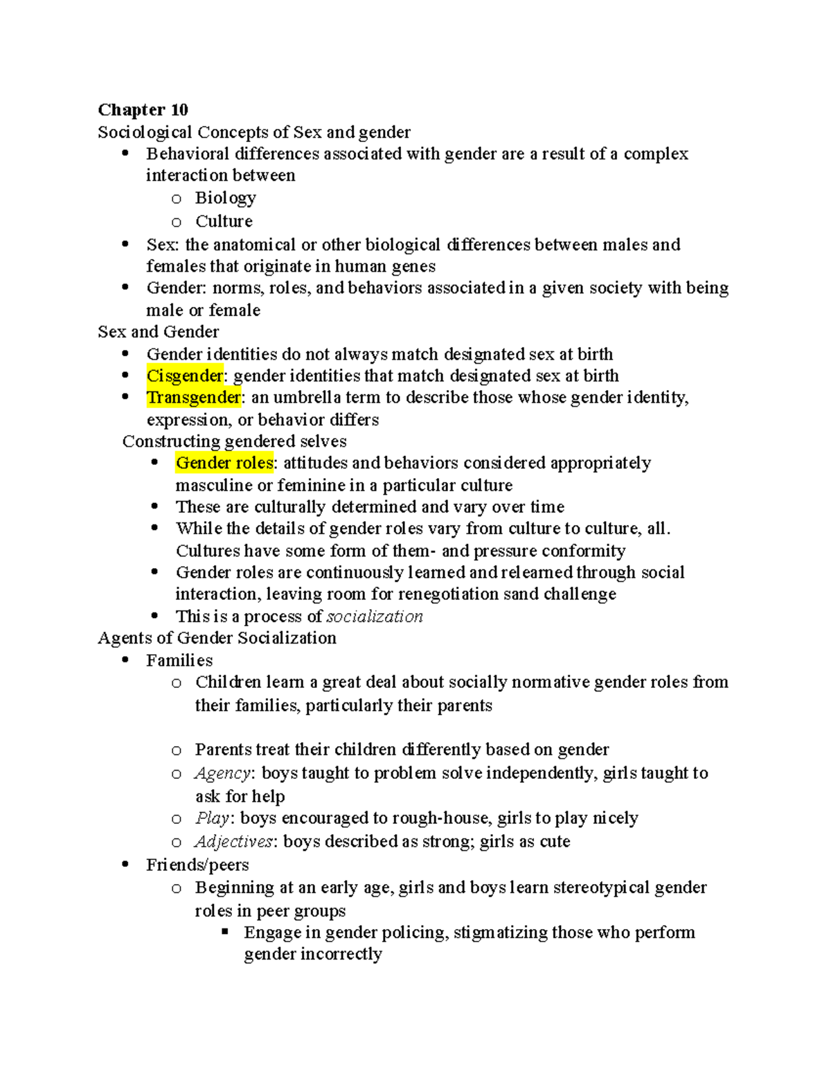 Chapter 10 Gender And Society Chapter 10 Sociological Concepts Of Sex And Gender Behavioral 0489