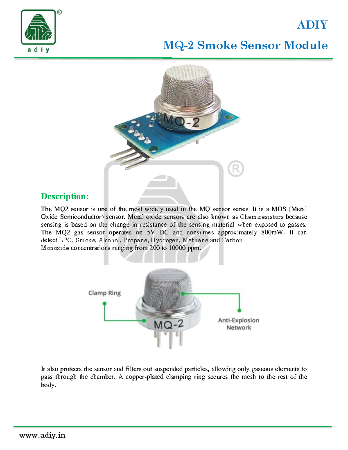 A92841 MQ2 Gas Sensor Module Datasheet - MQ-2 Smoke Sensor Module ...