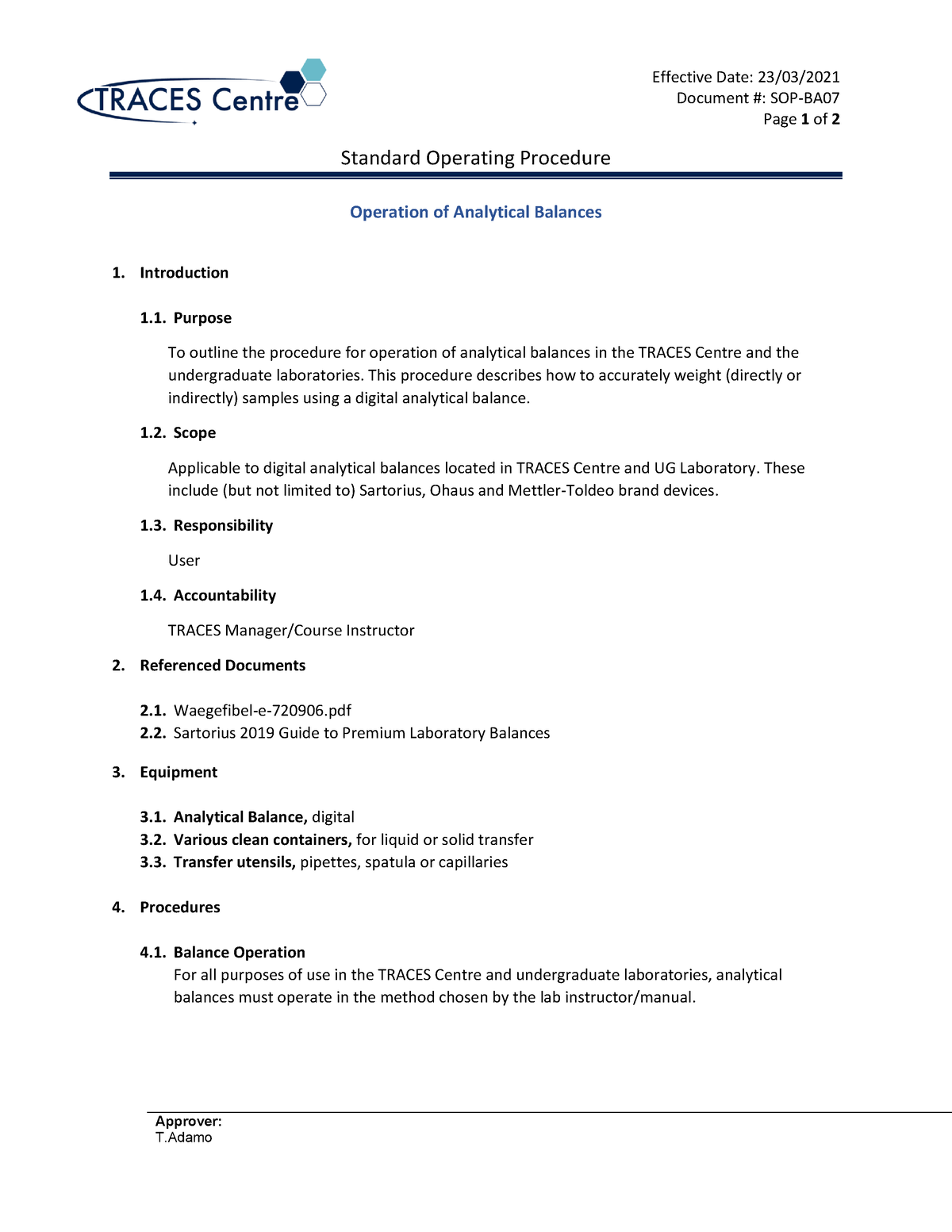 Analytical Balance SOP - Effective Date: 23/ 03 / Document #: SOP-BA ...