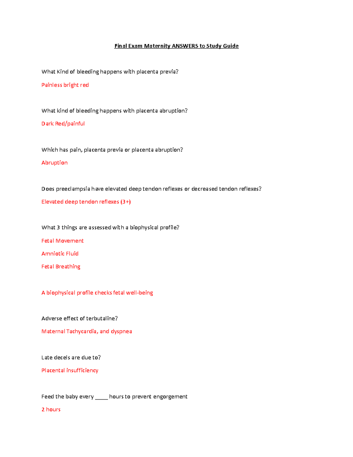 OB Final Exam Study Tips (Both Versions) Answers - Final Exam Maternity ...