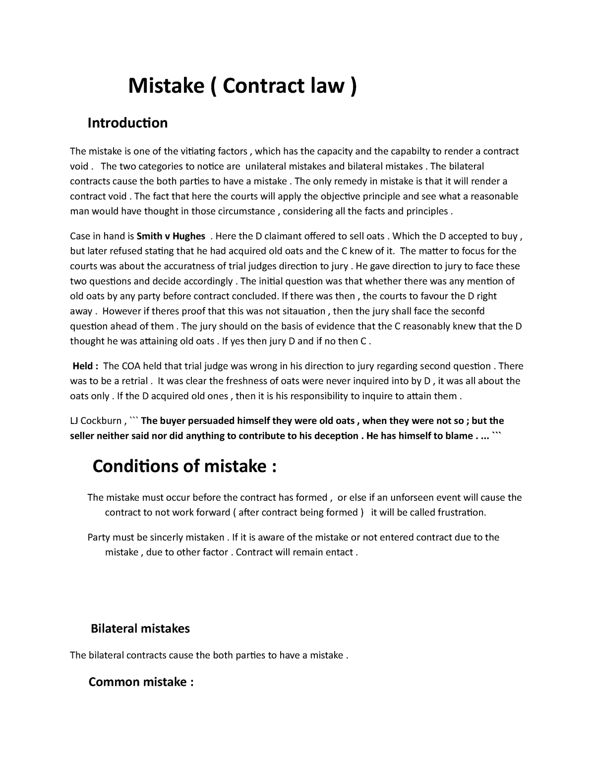 contract law mistake essay