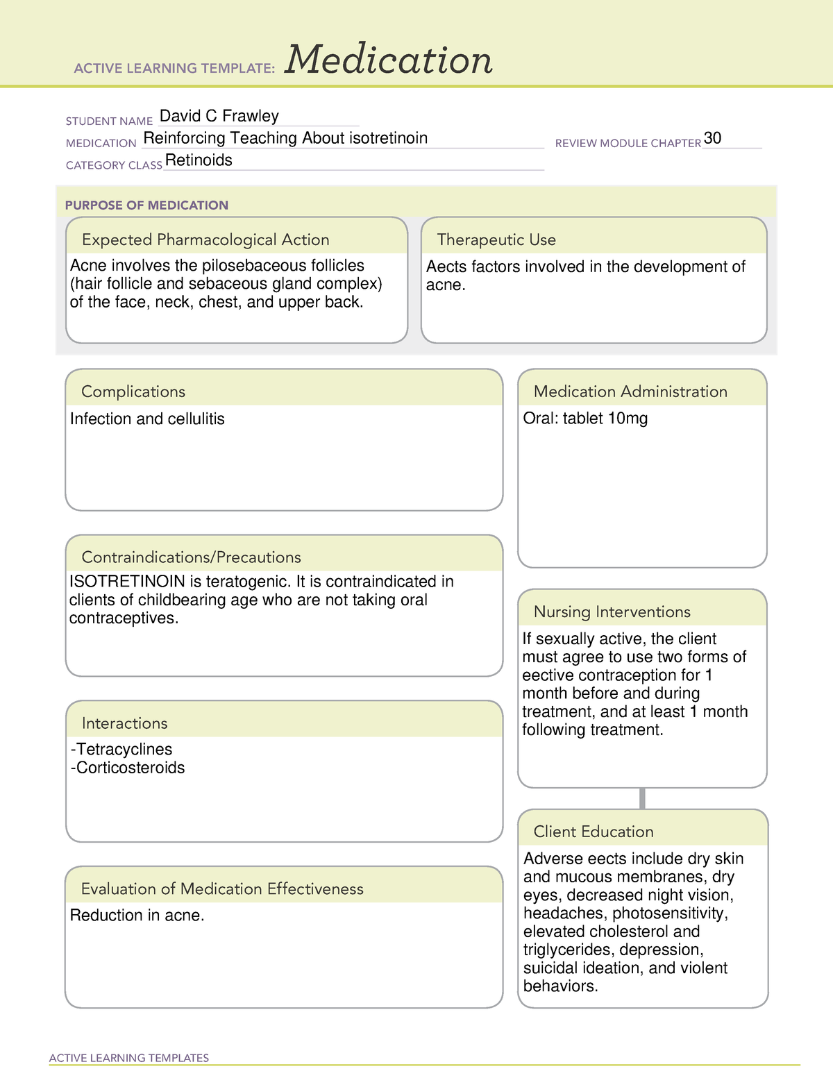 2. Reinforcing Teaching About isotretinoin ACTIVE LEARNING TEMPLATES